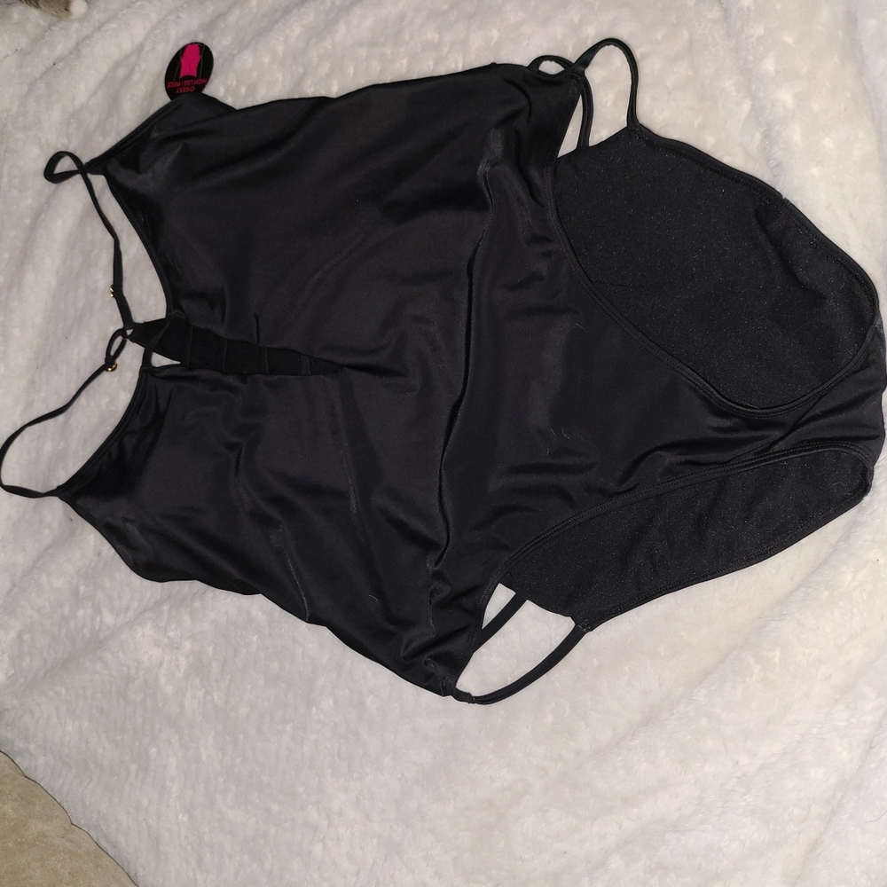 Swimsuit Size XL Black High Hip Racer Back